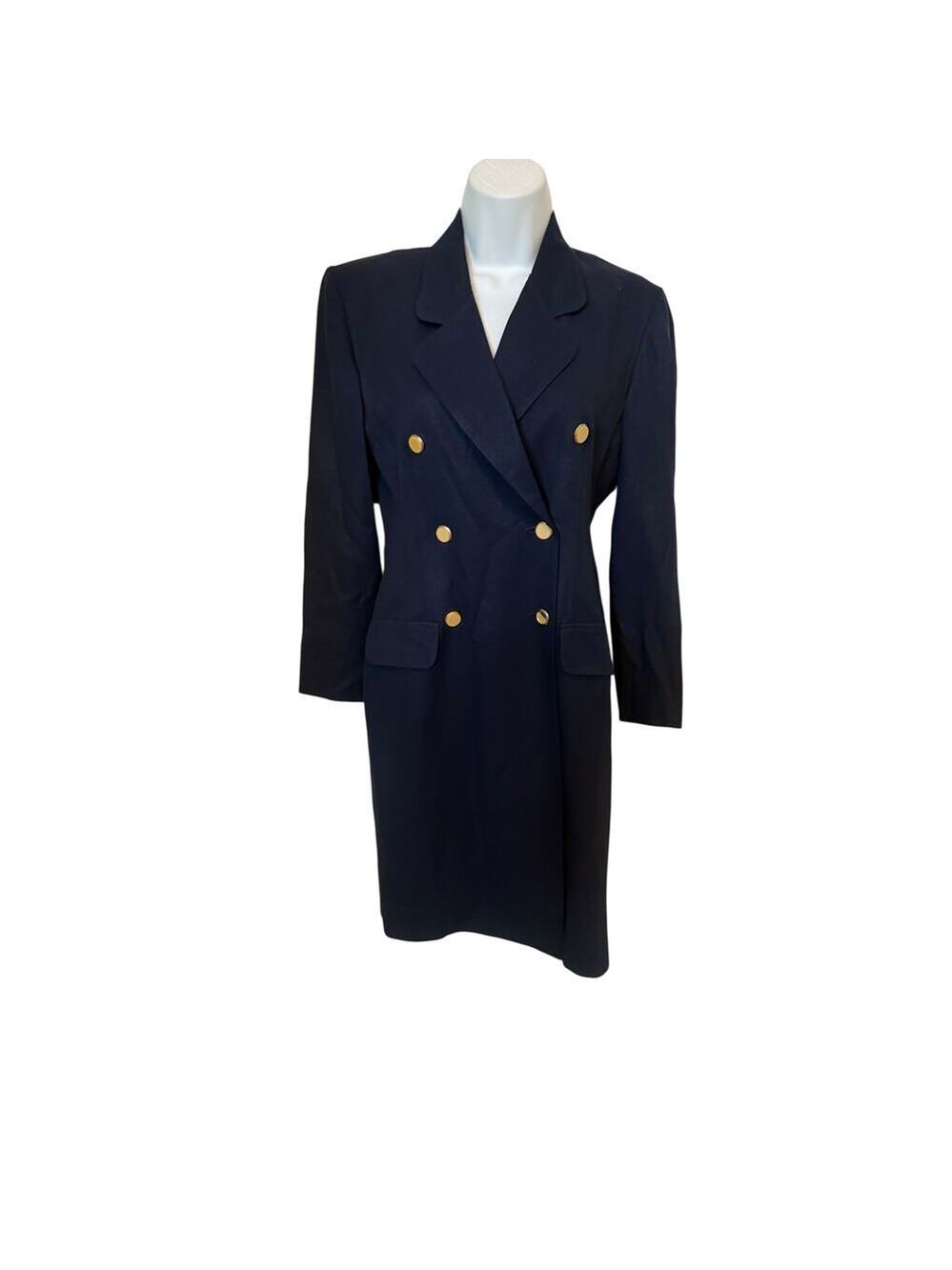 Vintage Lois Snyder Dani Max Button Down Dbl Breasted Gold Buttons Navy Dress 2P